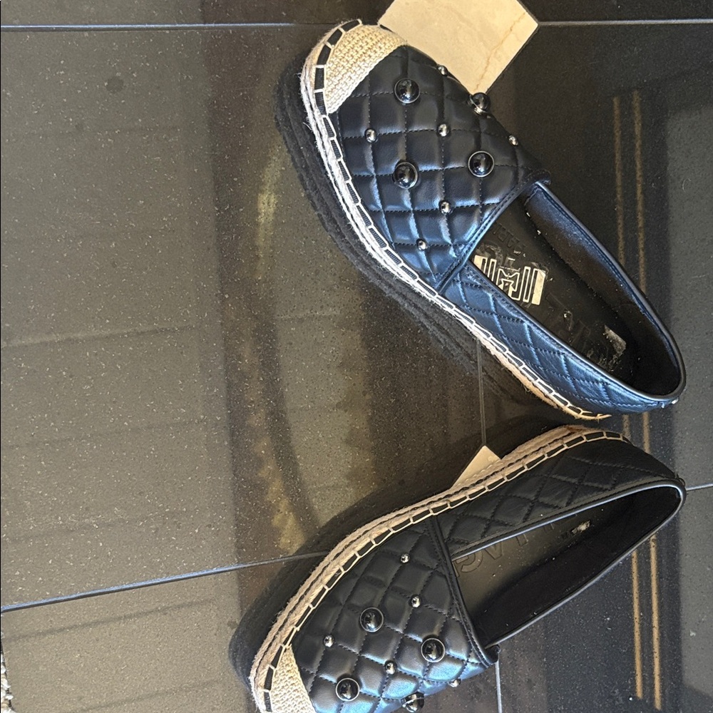 Black Quilted Espadrille Flats